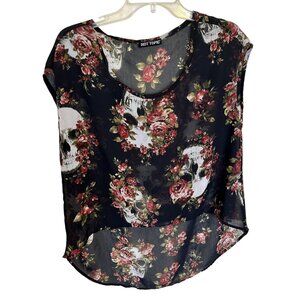 Hot Topic Sheer Black Floral & Skull Print Sleeveless High Low Top 2X Gothic